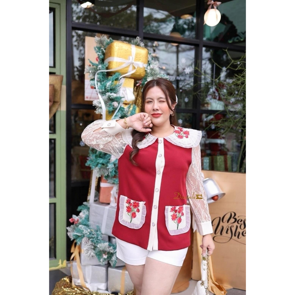 Dz235- 𝐏𝐨𝐩𝐩𝐲 𝐥𝐨𝐯𝐞 𝐬𝐡𝐢𝐫𝐭'เสื้อคอปกแขนยาวสีแดง