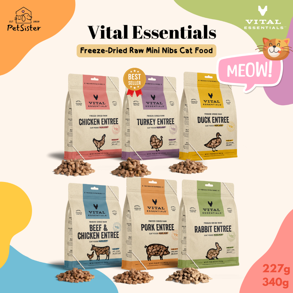 🐱Vital Essentials Freeze-Dried Raw Mini Nibs Cat Food ฟรีฐดรายอาหารแมวเกรดพรีเมี่ยม x Petsister