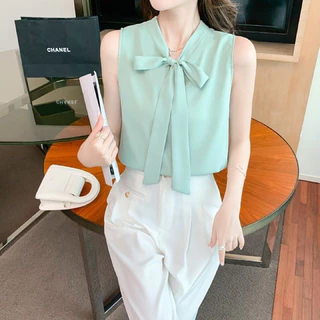 เสื้อคอโบว์ แขนกุด ใส่สูททับได้
