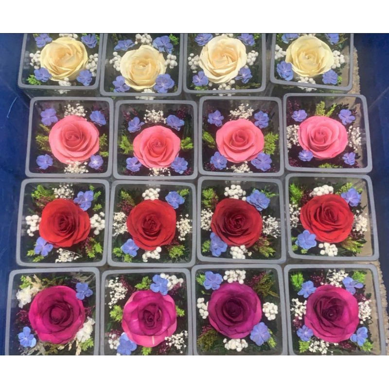ดอกไม้อบแห้งใส่แก้ว Dried Flower in Glass ทรงเหลี่ยม