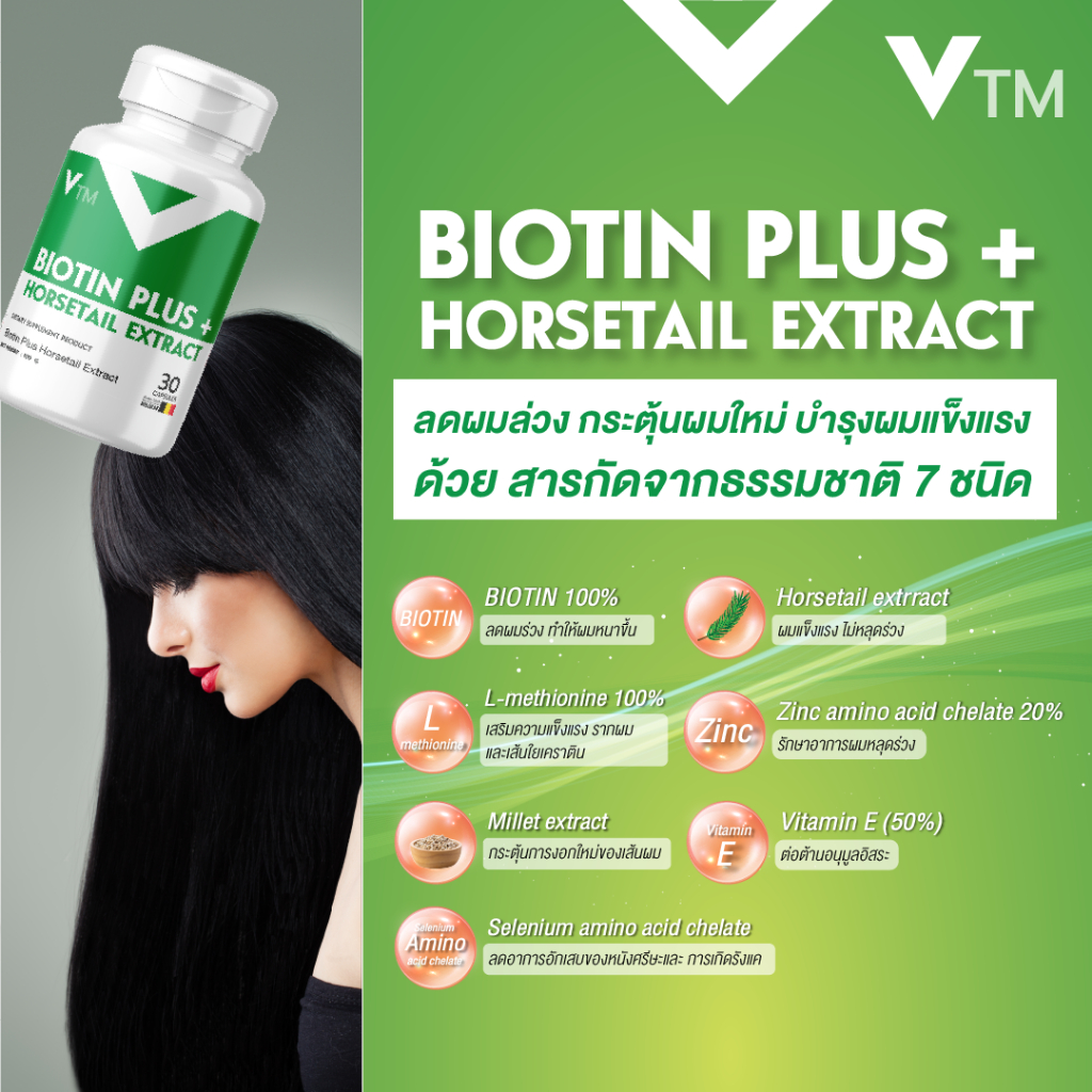VTM Biotin Plus Horsetail วีทีเอ็ม ไบโอติน วิตามินบำรุงผม แก้ผมร่วง ผมหนาขึ้น แข็งแรง เร่งผมยาว รูปที่ 3