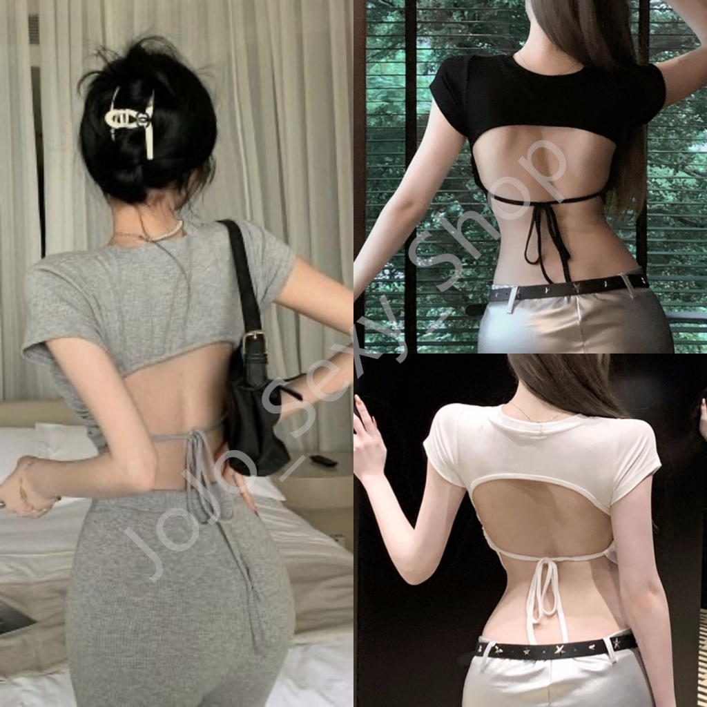 เสื้อผ้าแฟชั่นผู้หญิง แขนสั้น เชือกผูกหลัง โชว์หลัง เทรนใหม่ ใส่สบาย แซบๆ LBBDTX