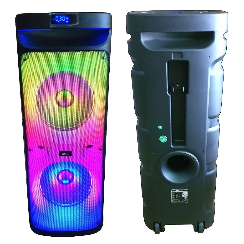 SKG ลำโพง พกพา บลูทูธ ล้อลาก 10นิ้วx2ดอก 40wRMS ขยาย 21,000 W ไมค์ลอย 1ตัว ไฟวิบวับ (ปิด-เปิดได้) รุ่น KG-052 สีดำ