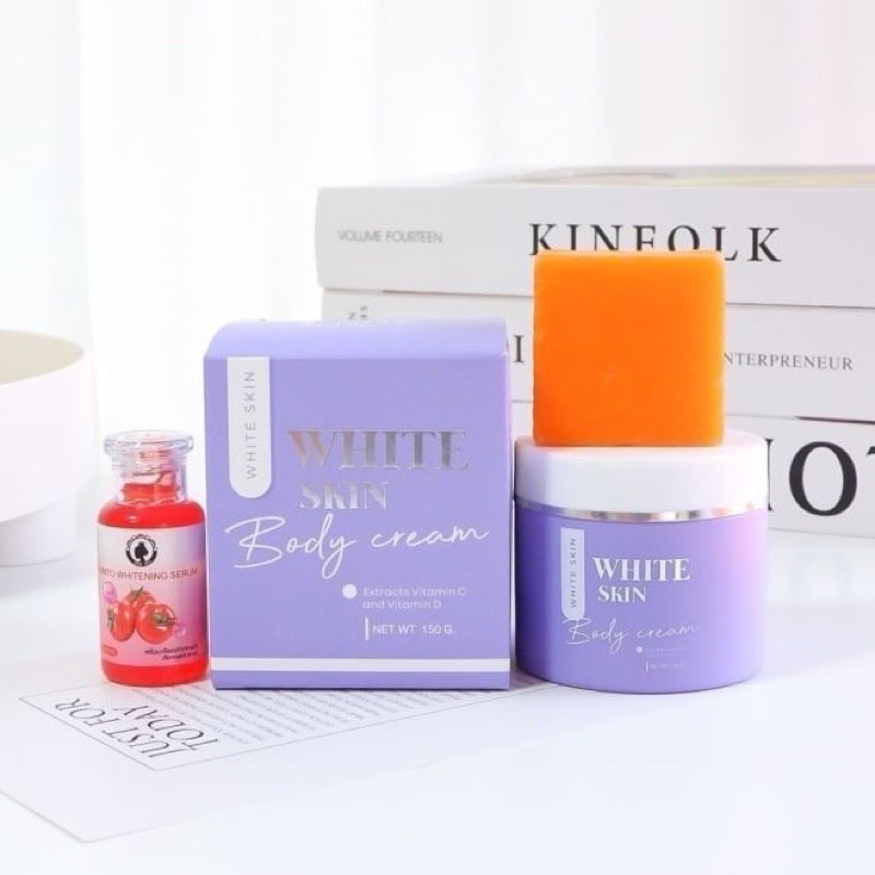 ไวท์สกินบอดี้ครีม (กระปุกสกรีนรุ่นใหม่ ) White Skin Body Cream (แถมสบู่+เซรั่มมะเขือเทศ ฟรี )
