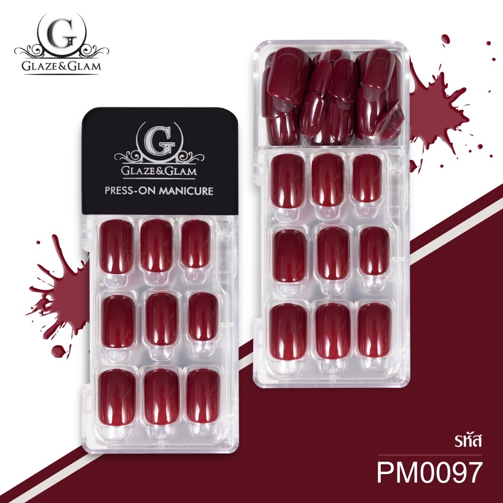 [ New ] GLAZE & GLAM เล็บปลอม เล็บเจลปลอม เล็บปลอมสำเร็จรูป เล็บปลอมพร้อมเทปกาวในตัว PRESS ON NAILS / PM0097 / 30 PCS