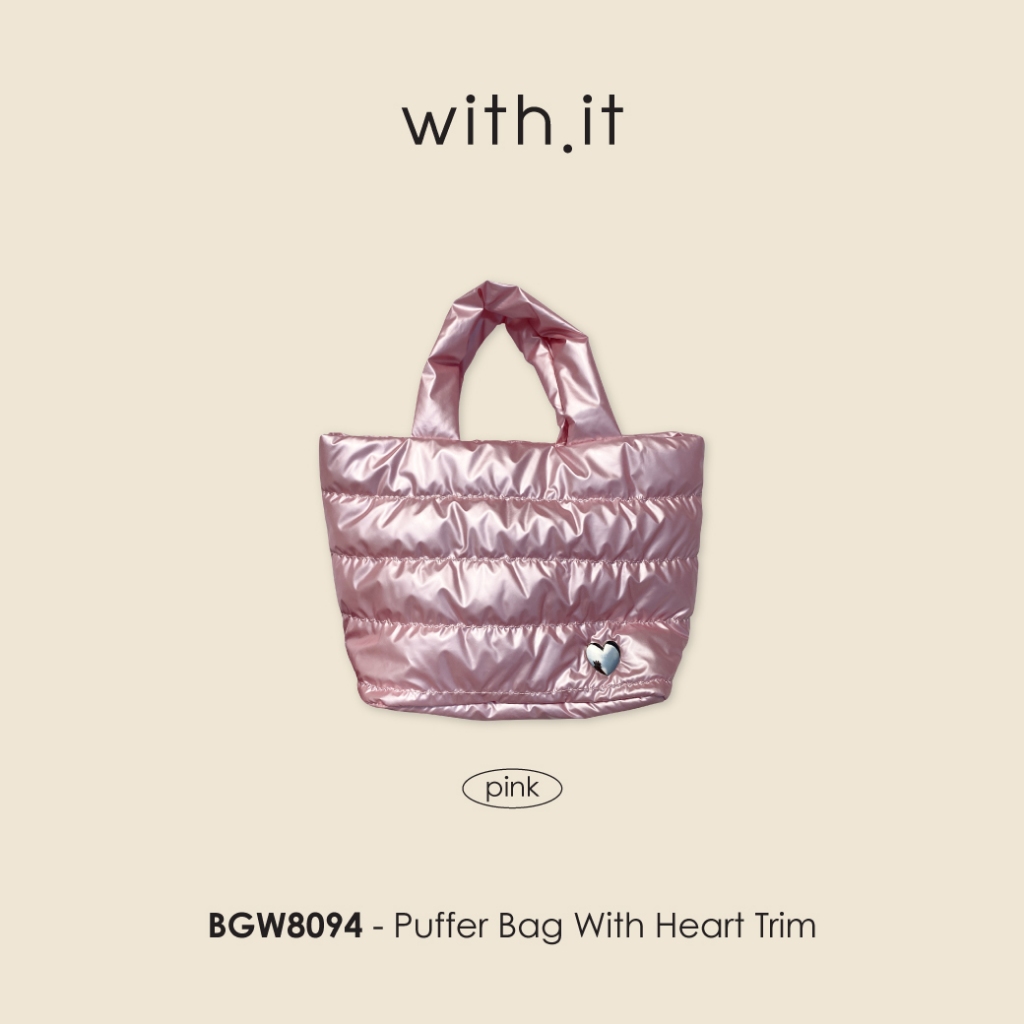 with.ti.store- BGW8094 กระเป๋าพัฟเฟอร์ตกเเต่งหัวใจ