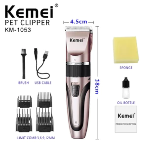 Kemei Km-1053 ปัตตาเลี่ยนตัดขนสุนัข ไร้สาย KM1053 แบตตาเลี่ยนตัดขนแมว ตัดคม เสียงเงียบ หวีรอง 4 ขนาด ของแท้ คละสี