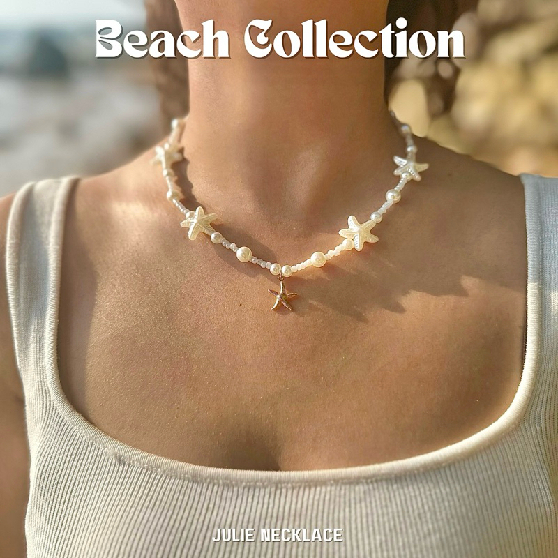 [ JULIE NECKLACE ]🪸🌴สร้อยจี้ปลาดาว ลูกปัดปลาดาว อะไหล่สแตนเลส 316 L  สร้อยลูกปัด