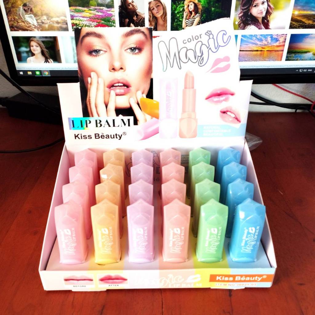⚡FLASH SALE⚡♡พร้อมส่ง KISS BEAUTY (36025-03) COLOR MAGIC LIP BALM NATURAL COMFORTABLE BEAUTY(24packs