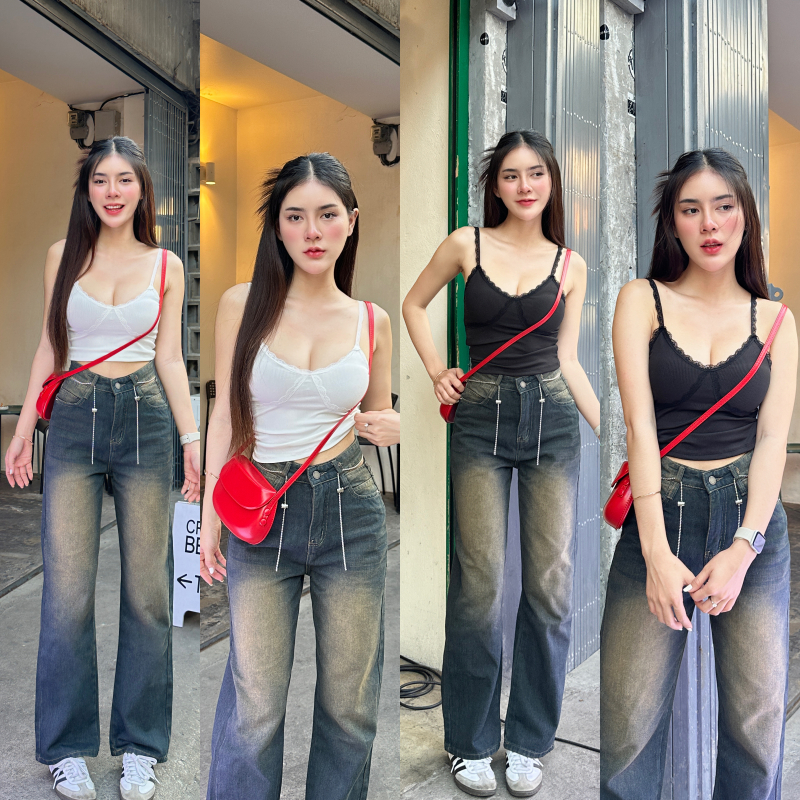 SpinnyHouse เสื้อสายเดี่ยว แต่งลูกไม้ สไตล์เกาหลี เที่ยวทะเลคือได้หมด แต่งแมตช์ลุคง่ายสุด รุ่น ยาคูลท์ B-002-4-AA