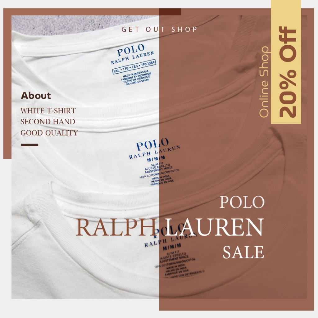Polo Ralph Lauren  เสื้อยืดขาว สีพื้นขาวไม่มีสกรีน เสื้อยืดมือสอง จากกระสอบ USA คัดสภาพ