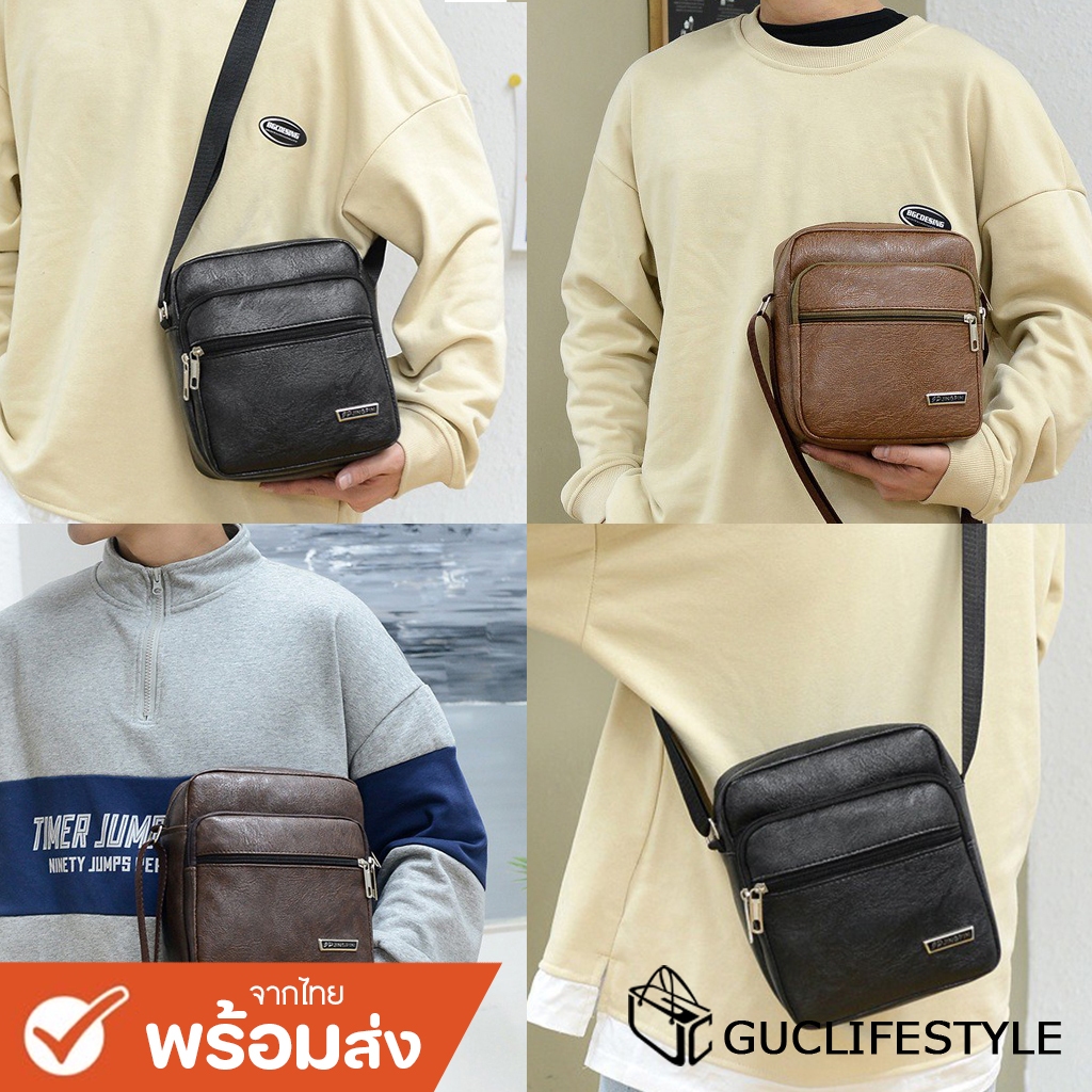 GUCSELECTED(B1764) กระเป๋าหนังสะพายข้าง มี 3 สี มีช่องเยอะ