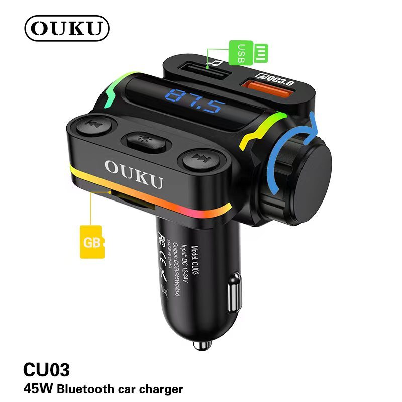 OUKU CU03 Car Charger หัวชาร์จในรถถยนต์ ชาร์จเร็ว 45W PD20W QC 3.0บลูทูธไร้สายในรถยนต์ Bluetooth Car
