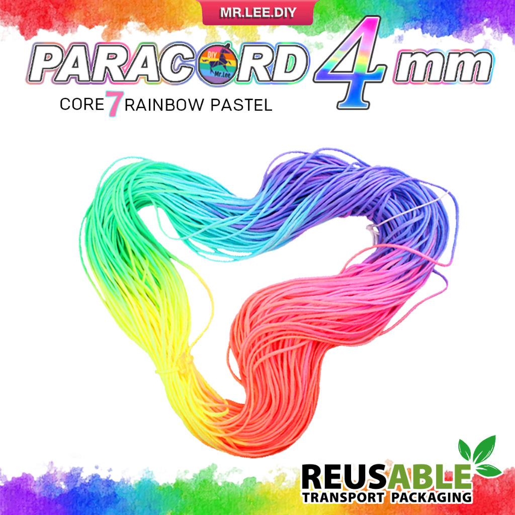 เชือกพาราคอร์ด สีรุ้งพาสเทล 4 มิล 2-10 เมตร | MrLeeDIY Paracord 4mm Rainbow Pastel เชือกถักปลอกคอแมว
