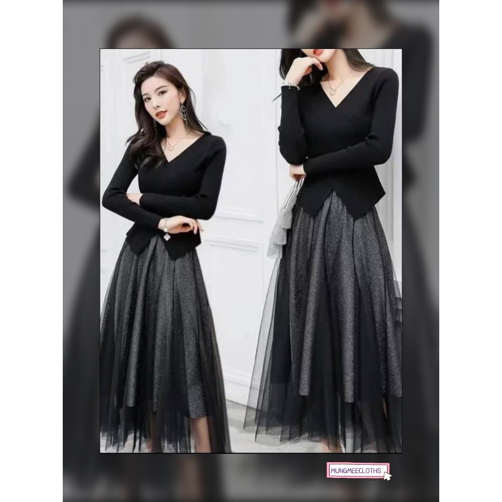 KIM ​ ​กระโปรงมุ้งกลิตเตอร​์  ​ มีซับ​ เอวยางยืด 26-40" ยาว32"