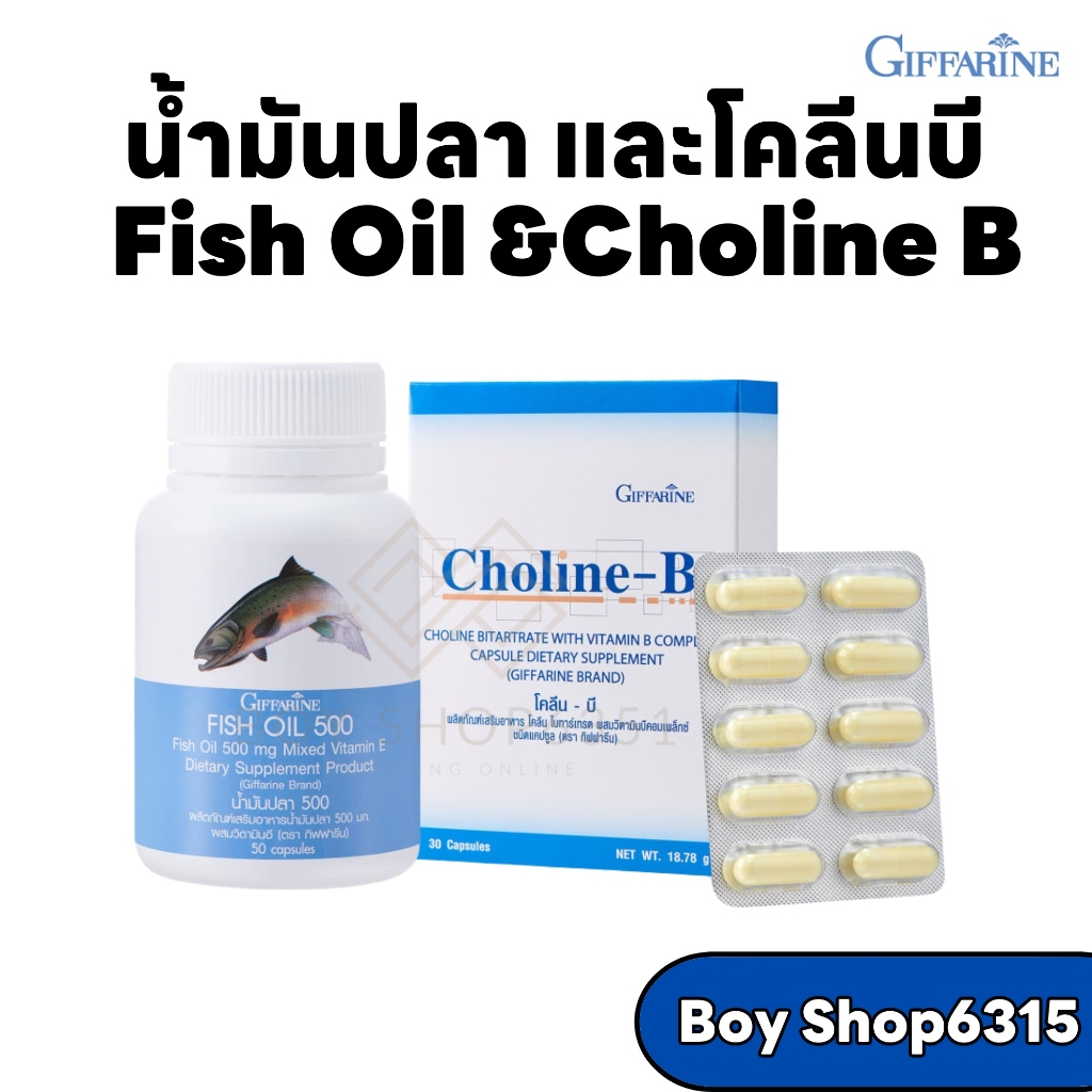 น้ำมันปลา โคลีนบี วิตามินบี วิตามินบำรุงสมอง เพิ่มความจำ กิฟฟารีน GIFFARINE ( Fisn Oil 500 mg / Chol