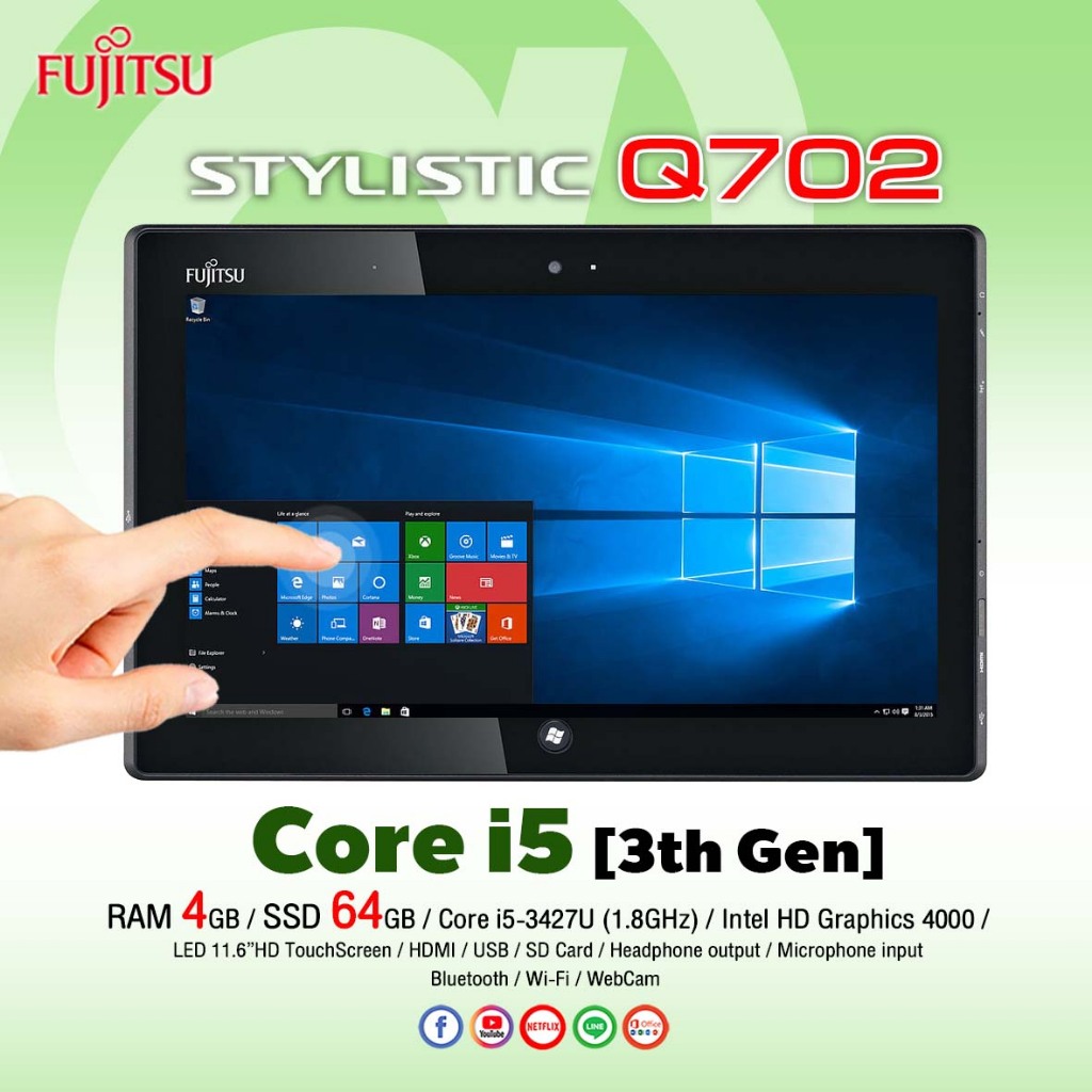 แท็บเล็ต Fujitsu Q702-Core i5 Gen3 /RAM 4GB /SSD 64GB /11.6"TouchScreen /HDMI /USB /SDCard /สภาพดีมีประกัน By Artech
