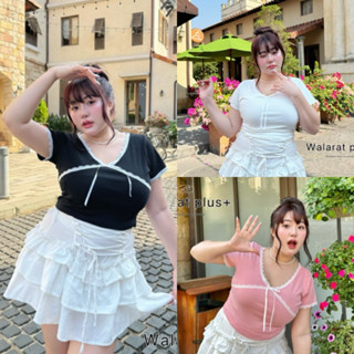 WP เสื้อคอวีแต่งลูกไม้ แต่งโบว์ แต่งขอบลูกไม้น่ารักสุด ไซส์ใ…