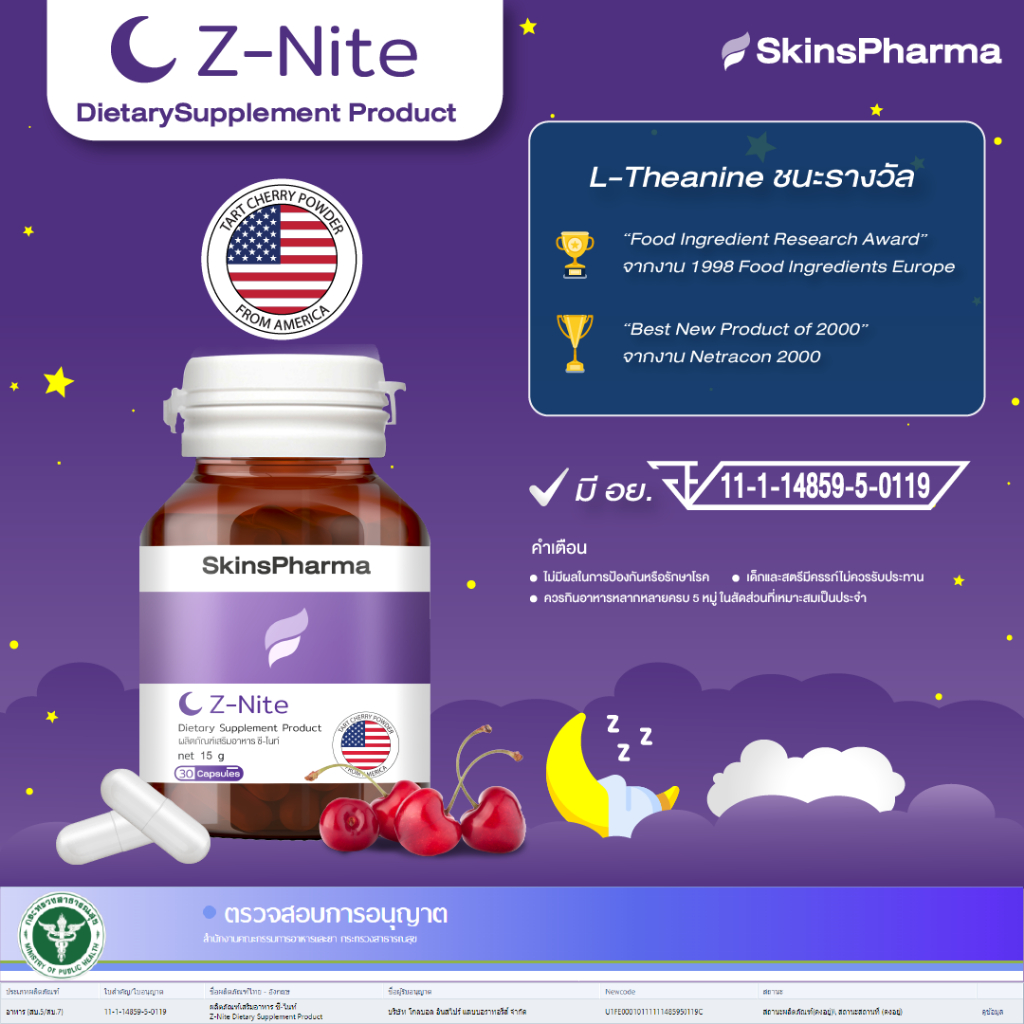 Z-Nite ซี-ไนท์ 30 แคปซูล L-Theanine 98% + GABA + B12 + Ginkgo รูปที่ 7