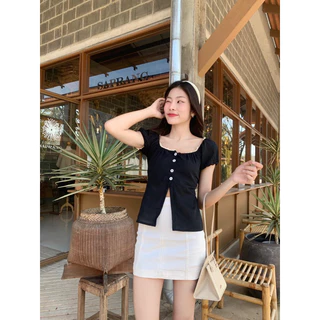 เสื้อแขนตุ๊กตา กระดุมดอกไม้ แต่งขอบลูกไม้ -ttm / VB0300