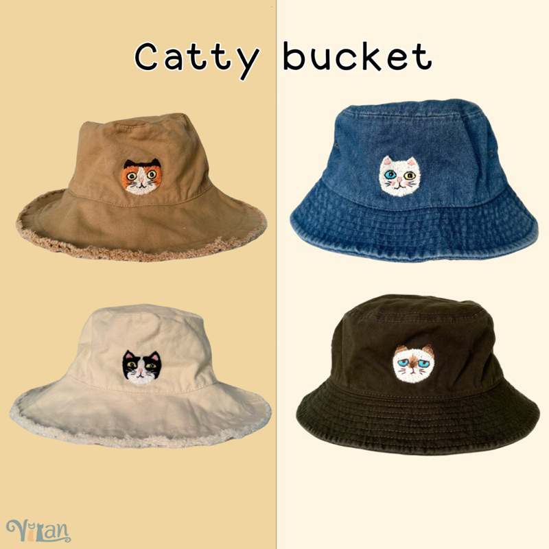 Vilan Catty Bucket hat หมวกบักเก็ตปักลายแมว