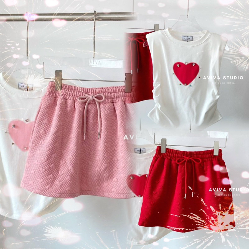 Aviva studio ❤️🩷 set เสื้อเเขนกุดหัวใจ