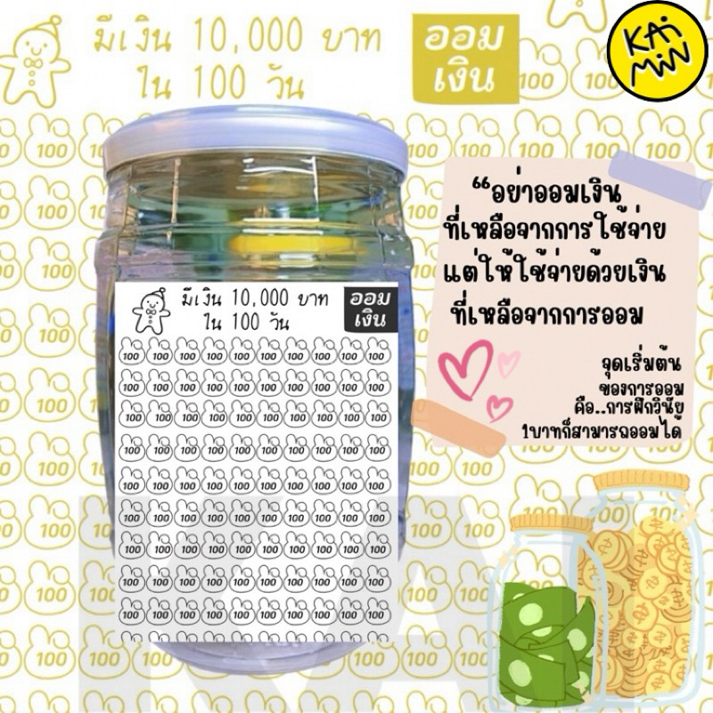 (ขนาด A-6) สติ๊กเกอร์ ตารางออมเงิน สีขาว-ดำ กาวแน่น กันน้ำ แปะได้ทุกที่