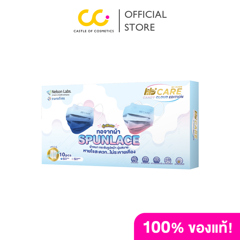Hi-Care Candy&amp;Cloud Premium Grade (10P / กล่อง) ไฮแคร์ หน้ากากอนามัย สี Candy+สี Cloud