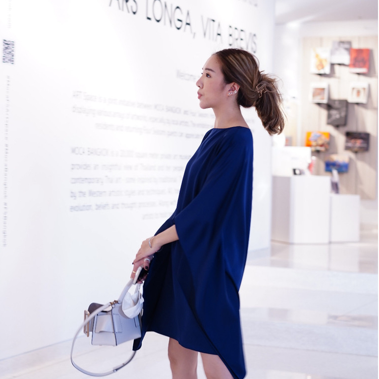 SLAY. - Monaco Silk Satin Dress - Navy