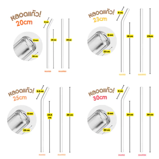 เซต2+1 หลอดแก้วแถมแปรง ความยาว18/20/23/25/27/30cm หลอดแก้วเยติแถมแปรง เหมาะกับแก้ว 20oz 30oz 40oz ใช้ซ้ำทำความสะอาดง่าย
