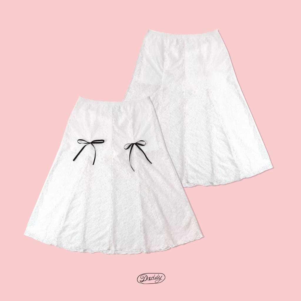 DADDY | Dorothy Skirt กระโปรงเอวต่ำ สีขาว ผ้าลูกไม้ see through สุดน่ารัก