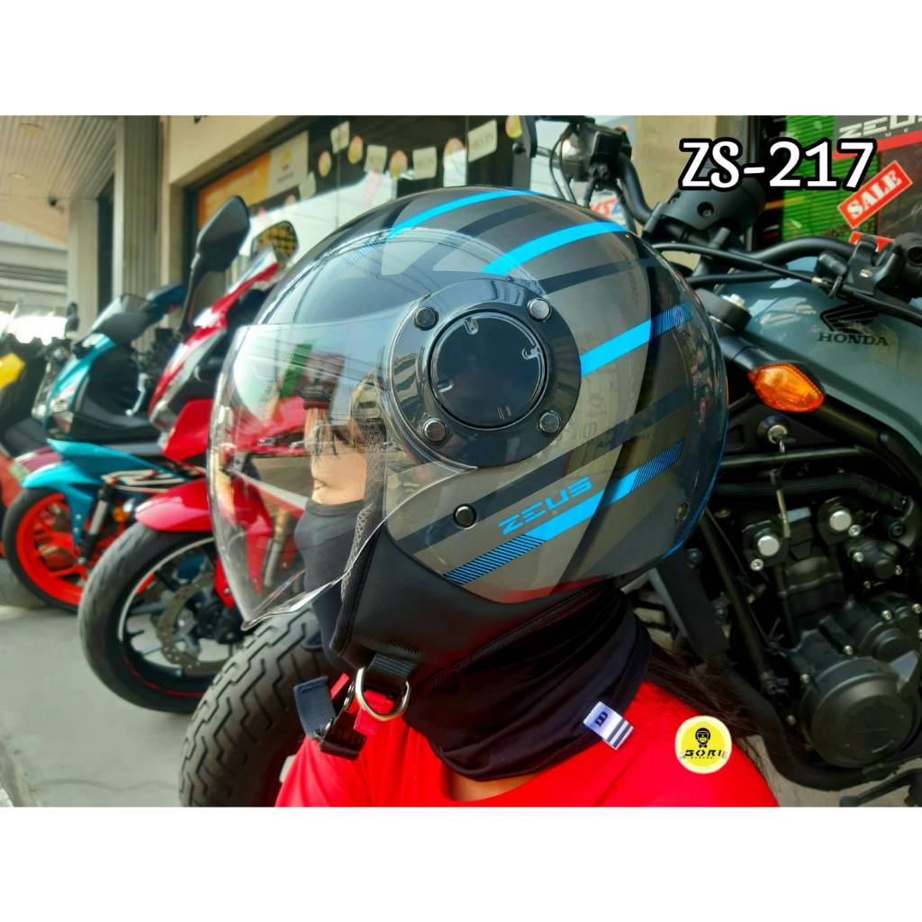 หมวกกันน็อค ZEUS ZS 217 Dark Gray (B21) BN2 Blue ทรงคลาสสิค