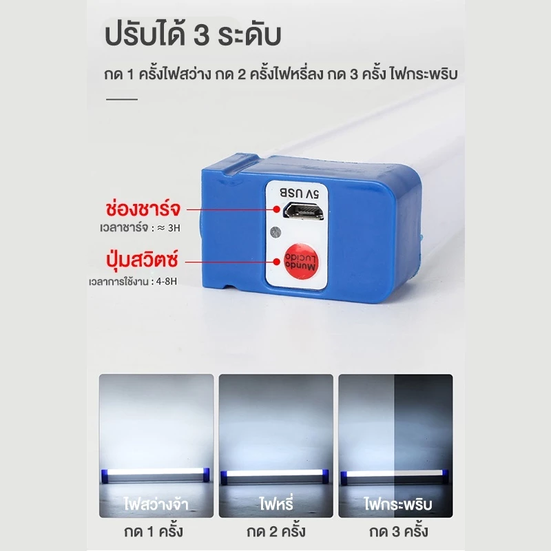 หลอดไฟLEDไร้สาย ไฟฉุกเฉิน3โหมดพกพา90W/60W/30Wหลอดไฟ ติดกำแพง หลอดไฟแขวน ชาร์จUSB LED Rechargeable Emergency thumbnail 3
