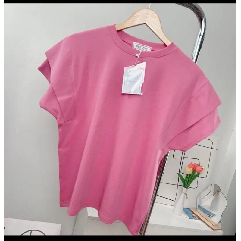 D019เสื้อยืดคอกลมแขน2ชั้น