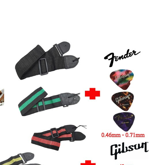 🔥พร้อมส่ง🔥 สายสะพายกีตาร์ไฟฟ้า โปร่ง เบส ปรับความสั้น ยาวได้ สีดำ ฟรี!!ปิ๊กกีตาร์Gibson Fender 3ชิ้น