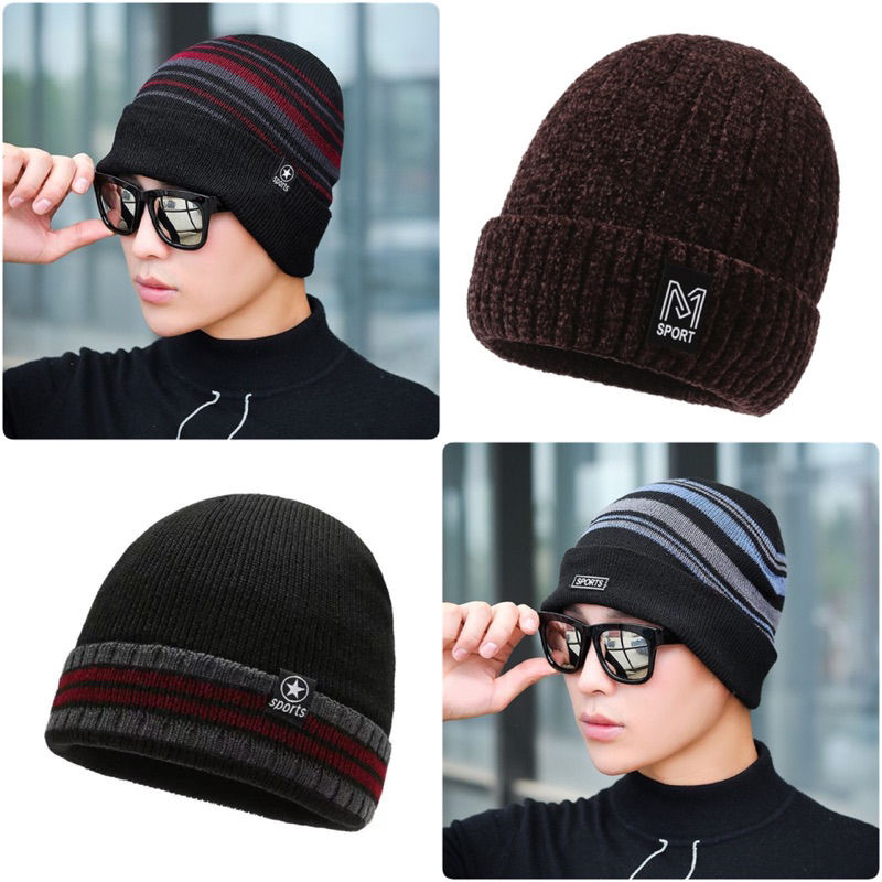 หมวกไหมพรมถัก ผ้าแคชเมียร์ ด้านในบุขน ยืดหยุ่น สําหรับผู้หญิง และผู้ชาย