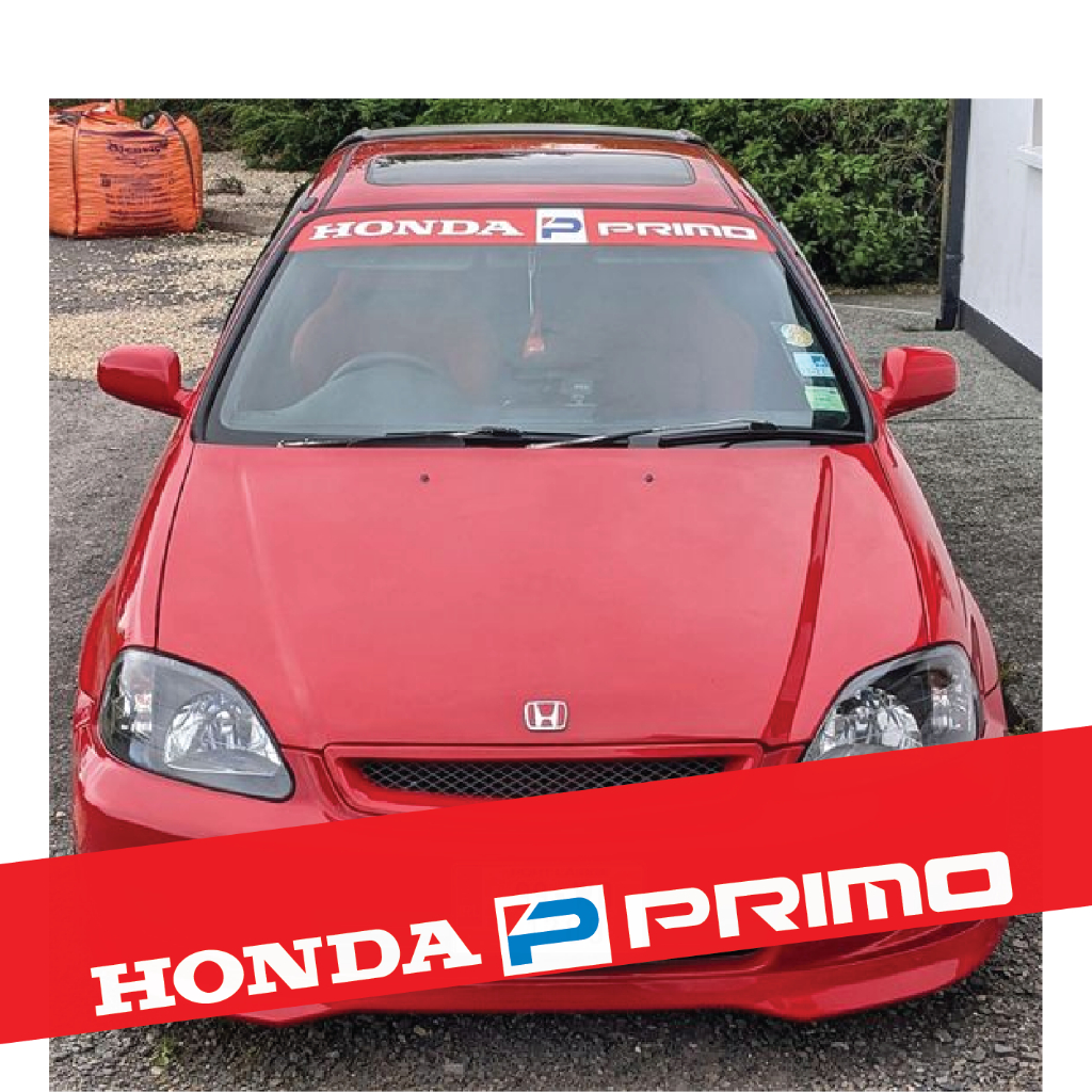 สติ๊กเกอร์คาดกระจกบังแดดกระจกหน้ารถยนต์ สำหรับ Honda ทุกรุ่น HONDA PRIMO l Honda Primo Sticker l All Honda