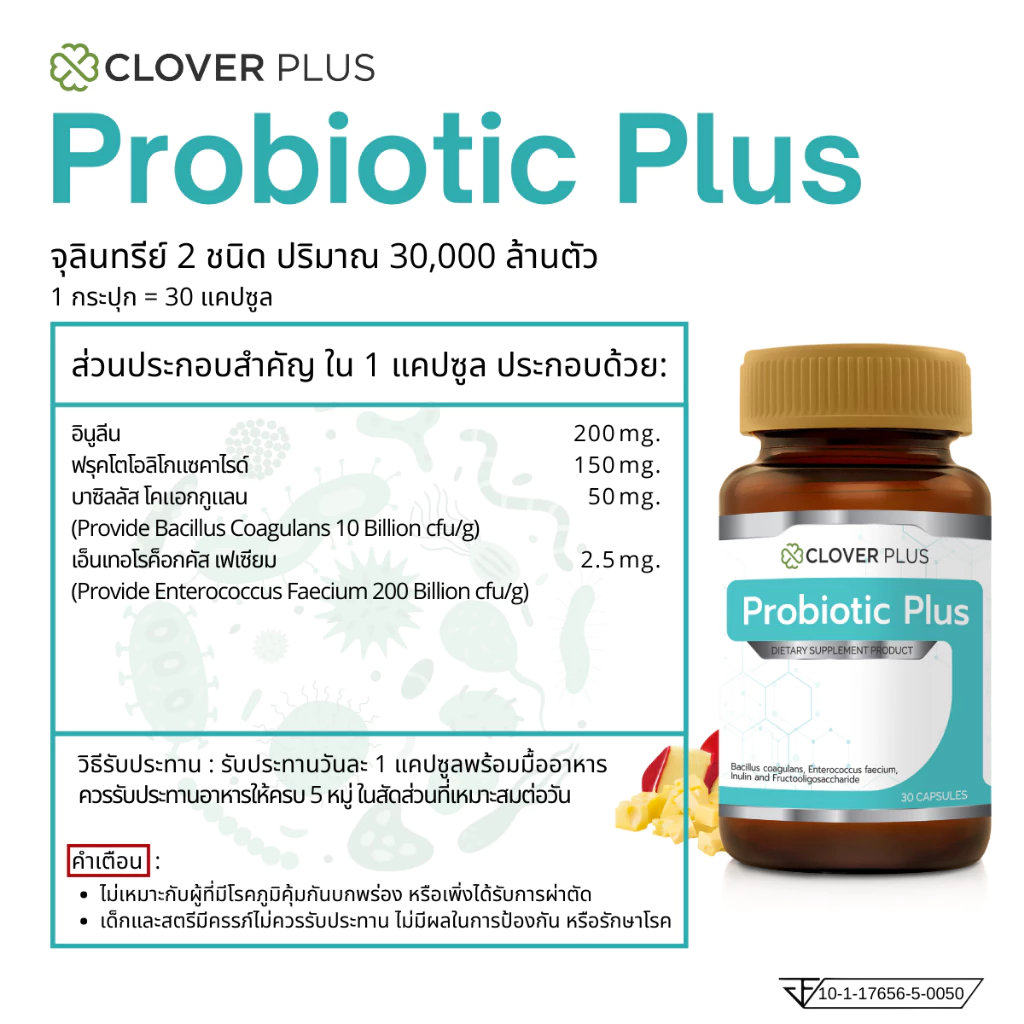 [ 1 แถม 1 ] Clover Plus Probiotic Plus โคลเวอร์ พลัส โพรไบโอติกส์ พลัส ขนาด พร้อม พรีไบโอติก 30 แคปซูล/กระปุก thumbnail 3