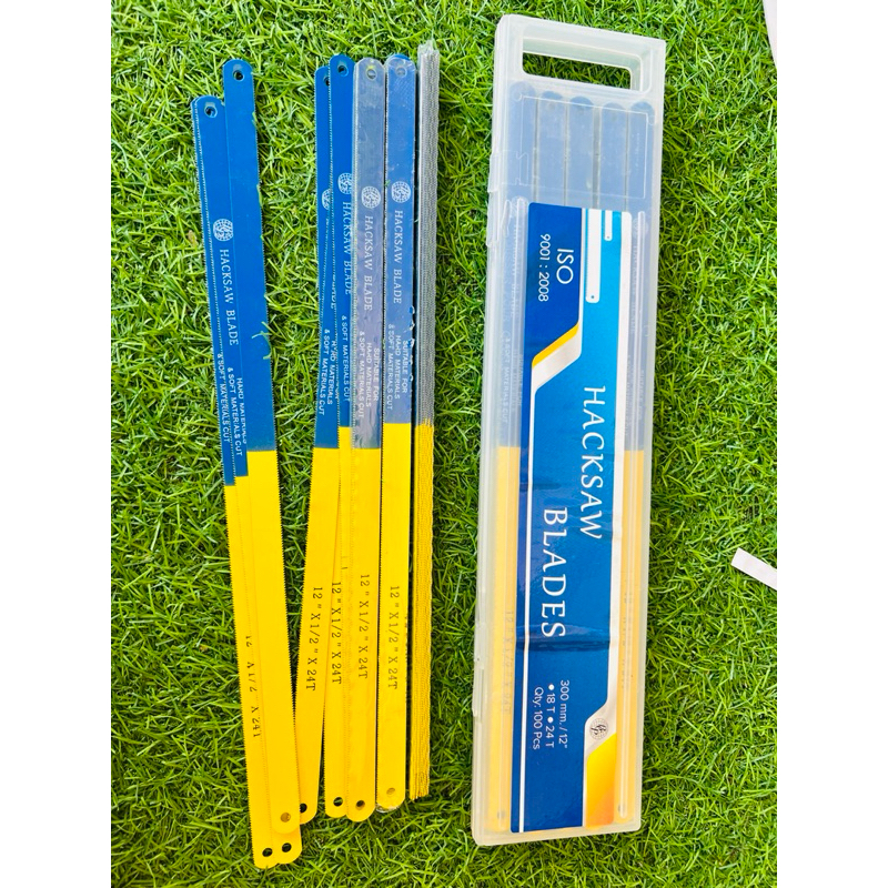 ใบเลื่อย ยกกล่อง 100ใบ hack saw สีน้ำเงินเหลือง 12”*24T per25mm ใบเลื่อยตัดเหล็ก ใบเลื่อย เลื่อยมือ