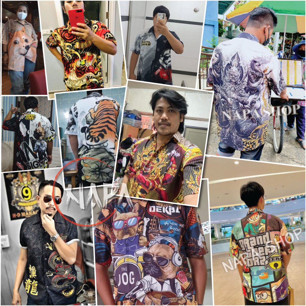 เสื้อฮาวาย แมวแว่นฟ้าเสื้อเหลือง A1176 ผ้าไหมอิตาลีแท้ - รูปที่ 3