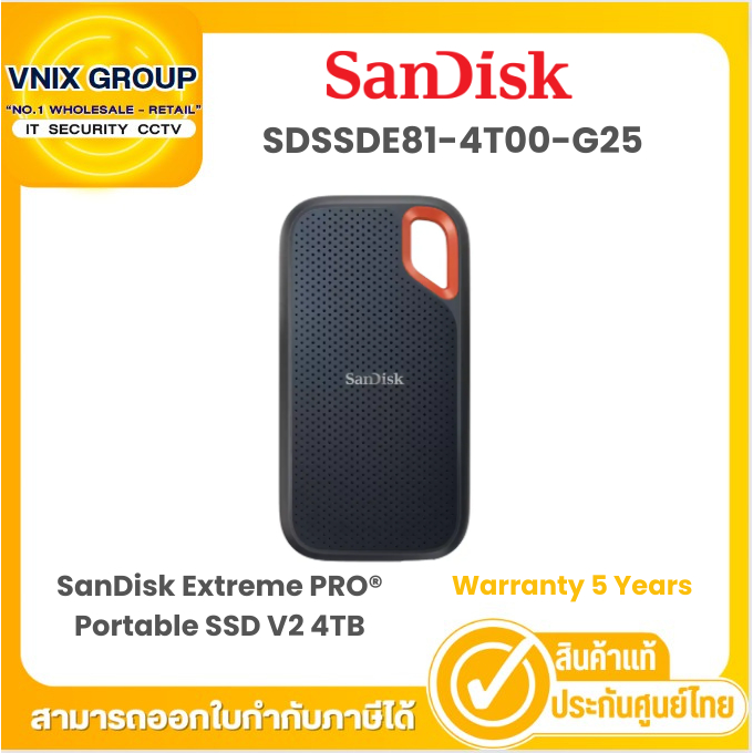 Sandisk SDSSDE81-4T00-G25 เอสเอสดีพกพา SanDisk Extreme PRO® Portable SSD V2 4TB  Warranty 5 Years