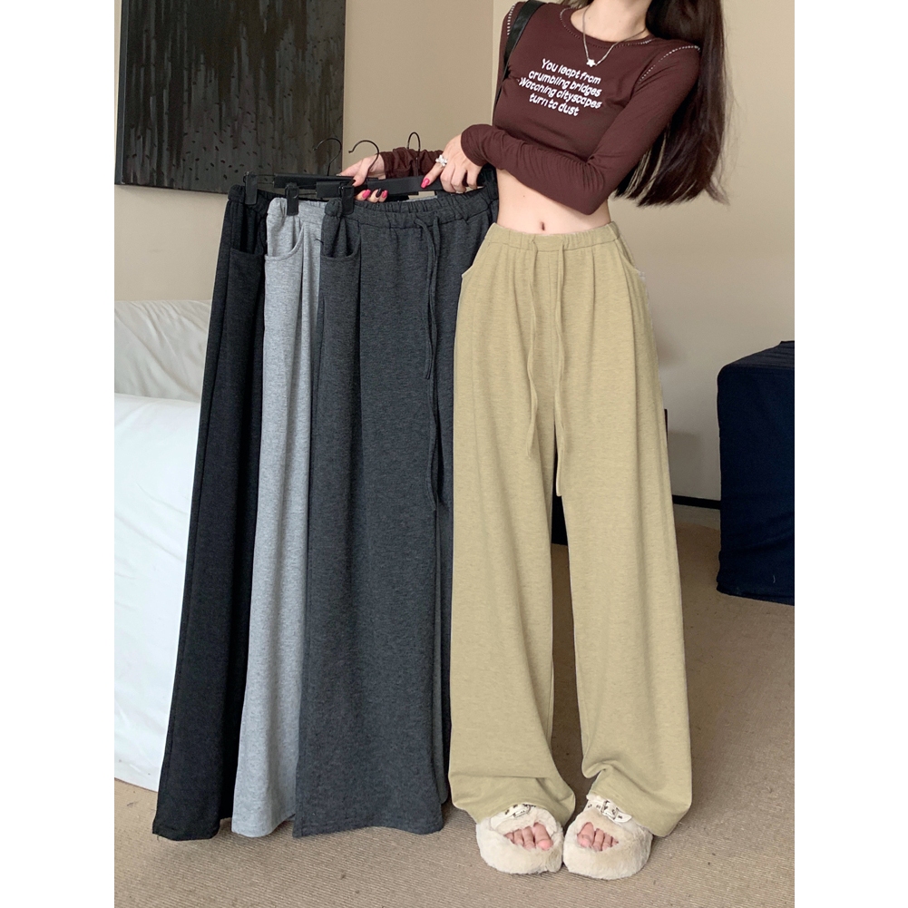 กางเกงวอม Wide Leg กางเกงวอร์ม เอวสูง สีพื้น เเนวlazy #J1067