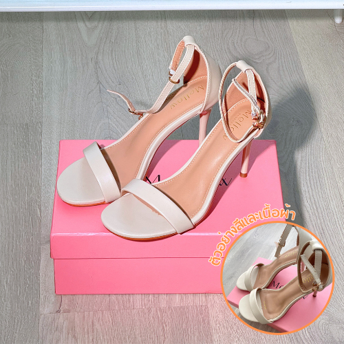 รองเท้ามือสอง👡 : รองเท้าผู้หญิงส้นสูงแฟชั่น 3.5 นิ้ว หนัง PU ยี่ห้อ Mellow Co. (สีครีม) (N007)