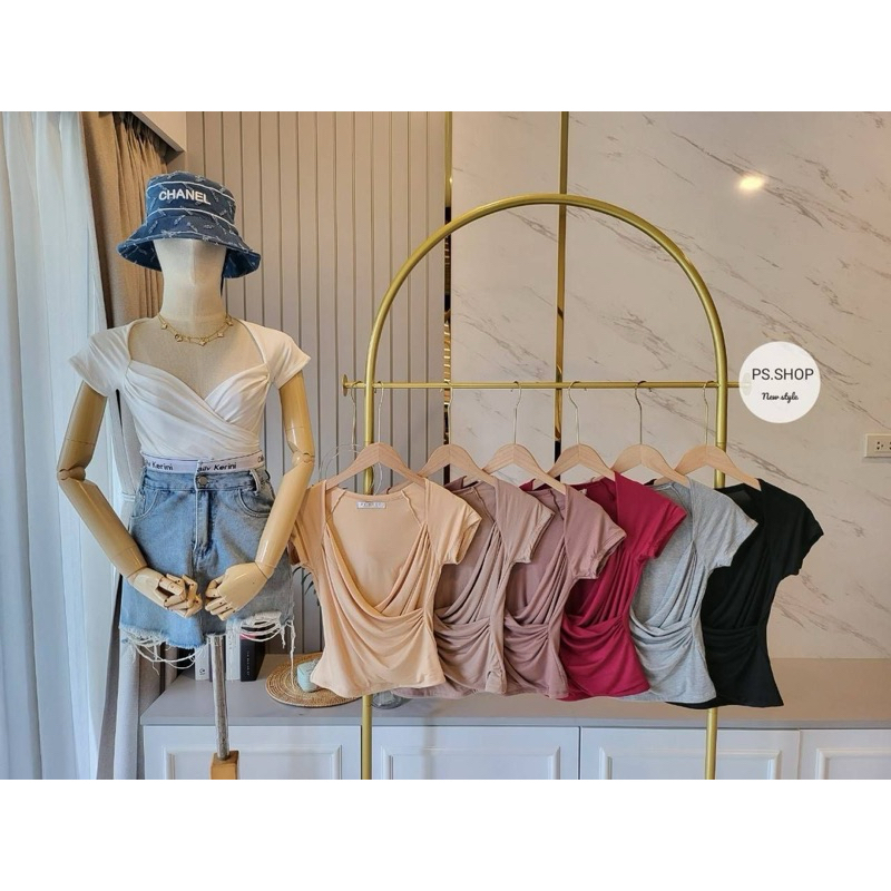 mnv_shop เสื้อแขนสั้นแต่ง จีบที่อกไขว้ หน้า เนื้อผ้าดี ยืดเยอะ งานแปะสวยมากๆ(psshop2) ราคา ถูกที่สุด ดีลบีเคเค แกลเลอรีภาพที่ 8