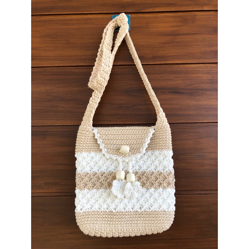 พร้อมส่ง กระเป๋าสะพายข้าง ลายminimal ถักจากเชือกฟอก