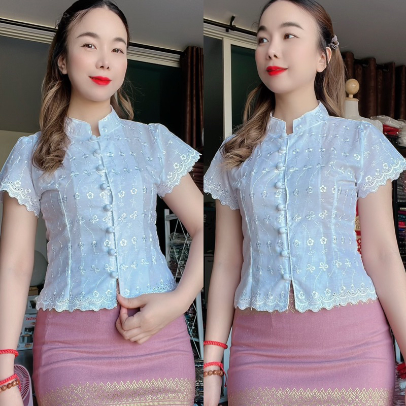 เสื้อลูกไม้มอญ คอจิตลดา #เสื้อลูกไม้