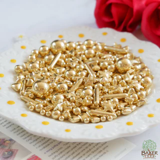 Baker Tree เม็ดมุกน้ำตาลสีทองเงาวาวแต่งเค้ก คัพเค้ก เบเกอรี่ 25/50/100 กรัม ราคาถูก Sugar Sprinkles