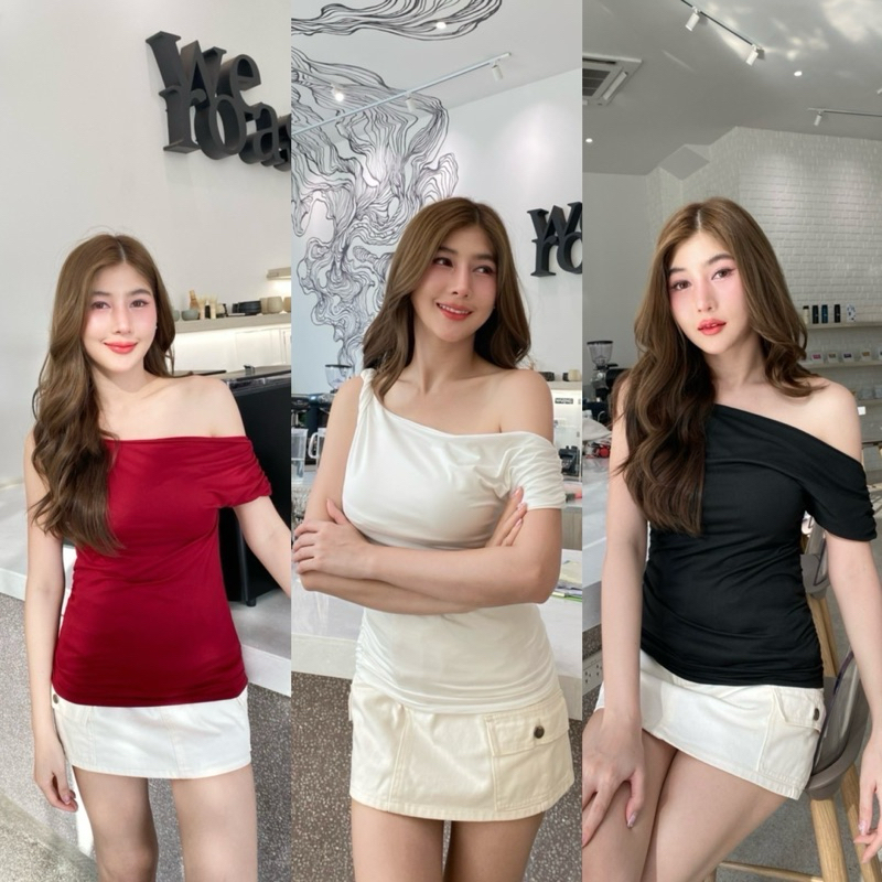 HOT พร้อมส่ง เสื้อปาดไหล่ เสื้อกล้ามสายเดี่ยว แต่งปาดไหล่สายเล็ก เซ็กซี่ ผ้าเนื้อนุ่มมาก ใส่ได้หลายสไตล์ สาวอวบใส่ได้