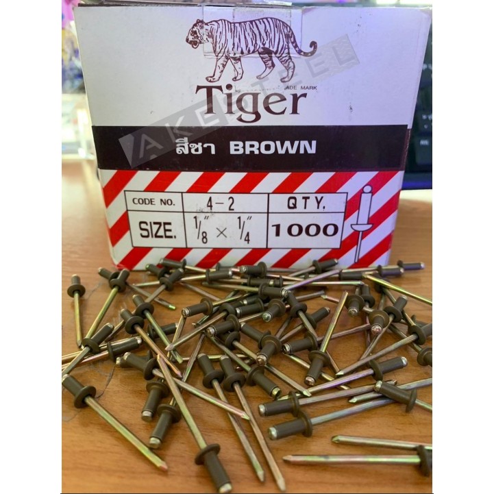 ลูกยิงรีเวท รีเวท ตะปูยิงรีเวท 4-2 กล่องใหญ่ มี 1000 ตัว Tiger สีอลู สีอบขาว สีชา