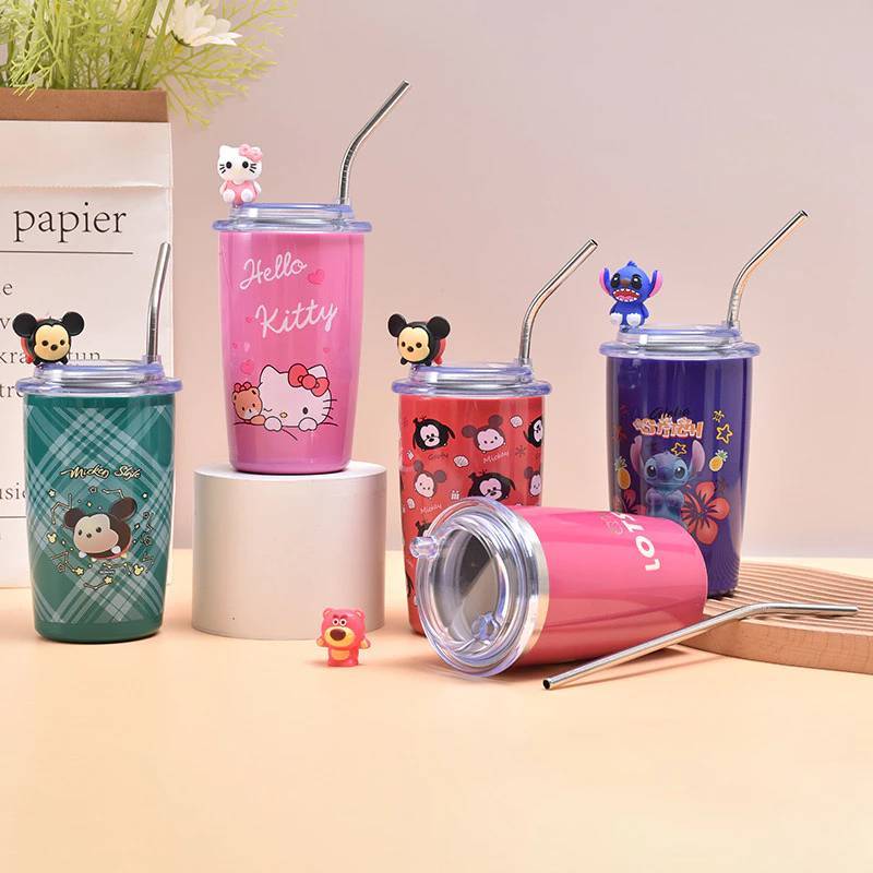 พร้อมส่งจากไทย แก้วกาแฟลายการ์ตูนดิสนีย์ แก้วลายหมีLOTSO น่ารัก ขนาด 450มล. ถ้วยฉนวนเก็บความเย็น แถมฟรีหลอดสแตนเลส